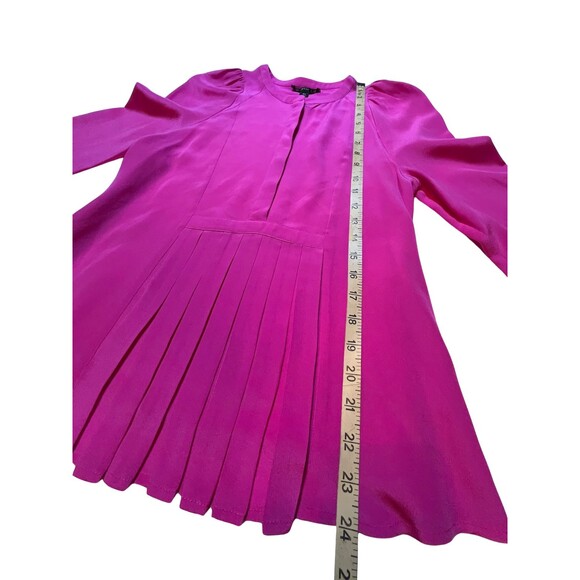 J Crew Blouse Silk Pink Magenta Long Sleeve Pleats Button Cuff Prep Office XS - Picture 7 of 16